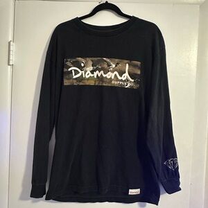 Diamond Supply Co Black Long Sleeve Tee with Camo Logo